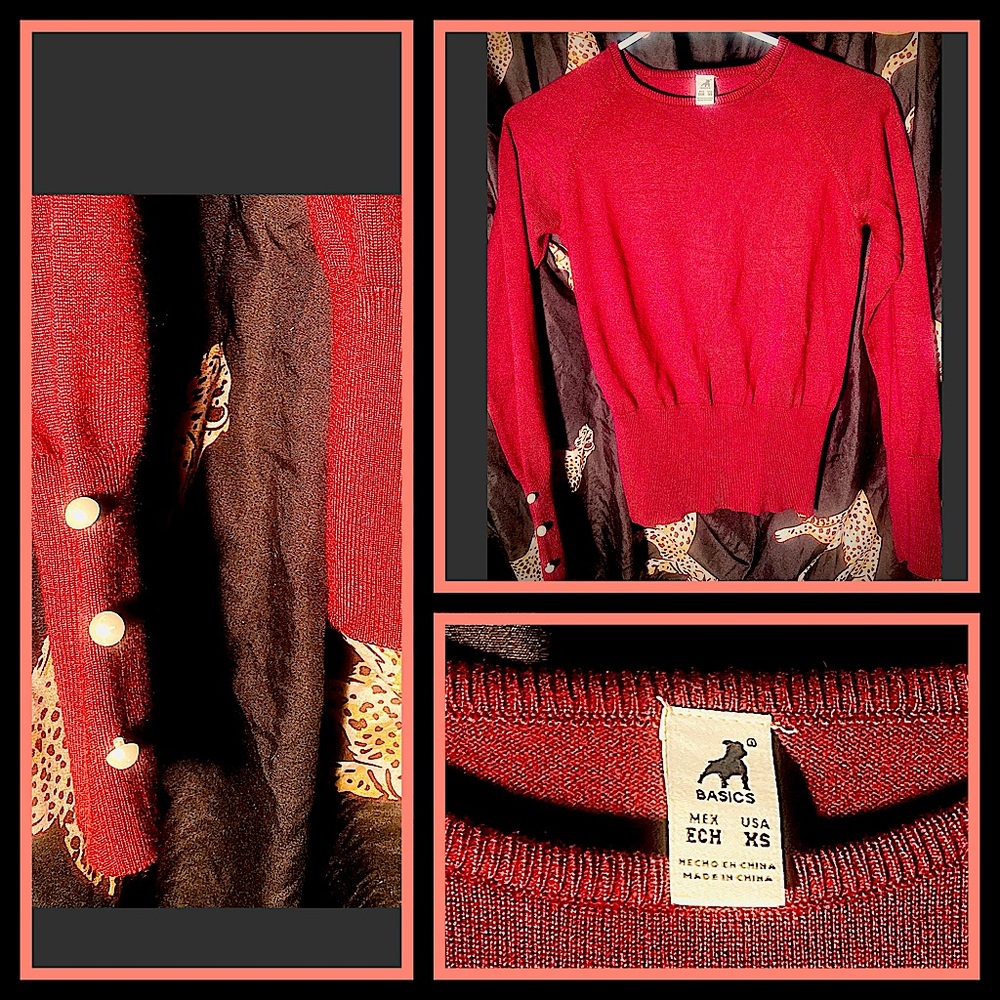 Basics Burgundy Crew Neck Sweater w/ Pearl Wrist Buttons